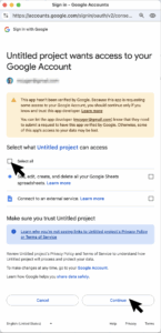 Untitled project wants access to your Google Account